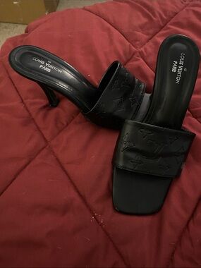 Black Monogram Slide Mules